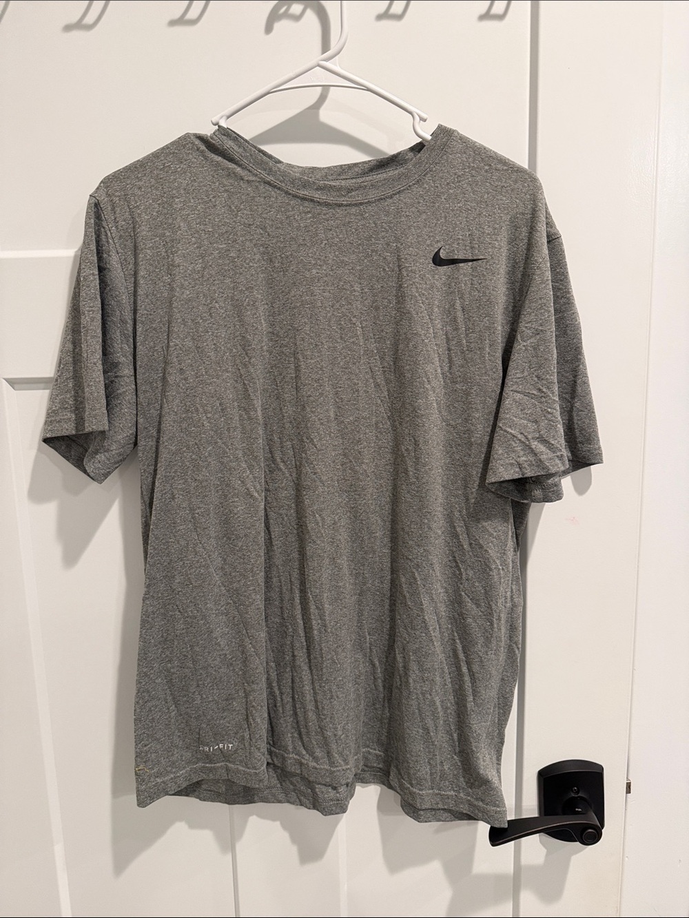 Nike Men's Gray Short Sleeve Dri-FIT Tee with Black Swoosh